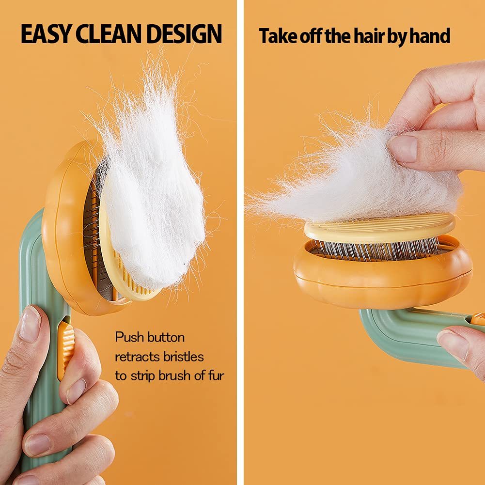 Cleaning brush with text explaining its design and usage on an orange background